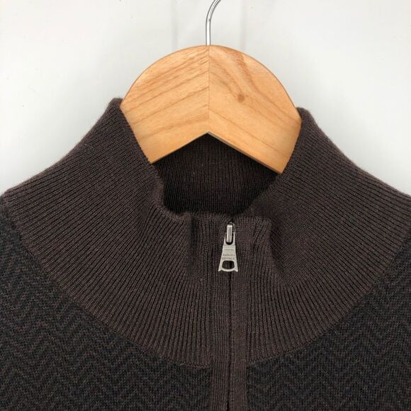 Banana Republic Quarter Zip Sweater Mens Large Brown 100% Merino Wool Mockneck - Picture 3 of 12